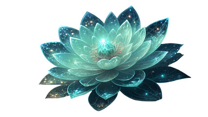 Luminous sapphire crystal lotus glowing isolated on a transparent background flower translucent
