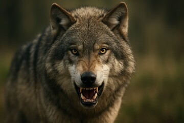Fototapeta premium Ultra-Realistic Cinematic Portrait of a Grey Wolf in the Wild