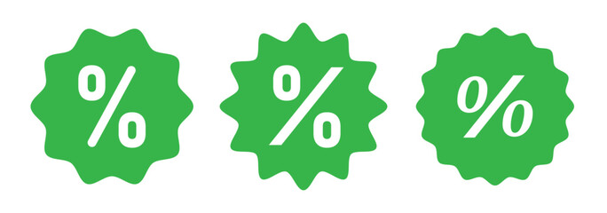 Sign Percent symbol discount icon Design set. Red and Green Percent color Sale icon isolated on white background. Vector illustration. Eps 10.