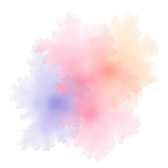 Abstract soft gradient fractal shape with textured edges and pastel colors on black transparent background