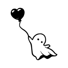 cute ghost holding a heart balloon