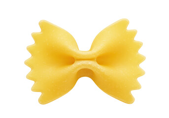 Isolated farfalle pasta: A single, dry, Italian bow-tie pasta against a white backdrop.