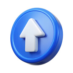 Glossy blue button with a white upward arrow symbol indicating progress or upload transparent background