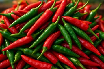 Red and Green Chili Peppers Pile