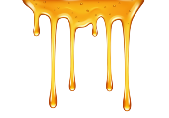 Isolated golden viscous honey dripping down, showcasing a sweet treat, perfect for product demonstrations and packaging designs.