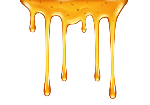 Isolated golden viscous honey dripping down, showcasing a sweet treat, perfect for product demonstrations and packaging designs.