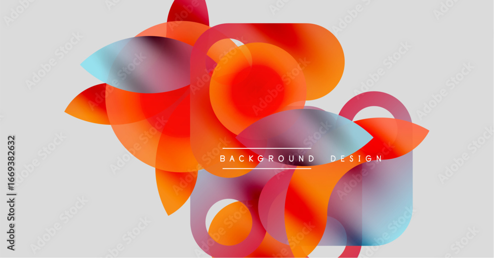 Poster abstract colorful shapes overlap, creating dynamic visual effect. gradient hues blend, forming moder
