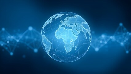 Fototapeta premium Abstract concept of global business, earth with network lines, blue gradient