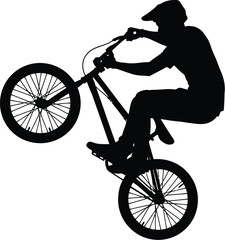 Fototapeta premium Dynamic silhouette of biker doing wheelie stunt for extreme sports brand
