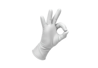 Isolated Hand in White Surgical Glove Making OK Gesture on Clean Backdrop