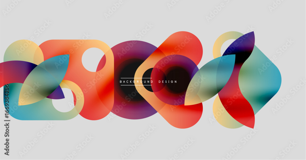 Poster abstract colorful shapes overlap, creating dynamic visual texture. soft gradients blend, forming mod