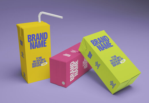 Beverage Box with Straw Mockup
