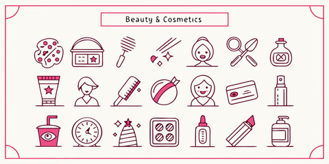 Beauty and cosmetics vector line icons