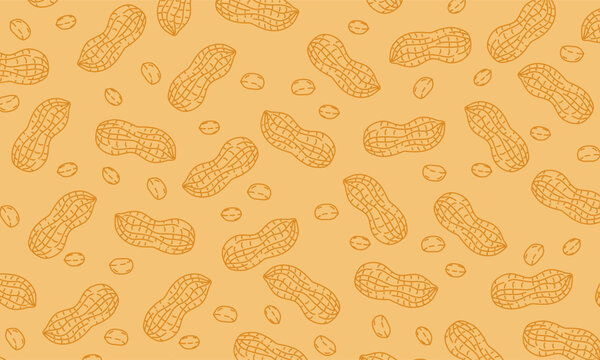 Peanuts seamless pattern with flat line icons. Peanut background. Perfect for packaging, fabric, textile, wallpaper, and background
