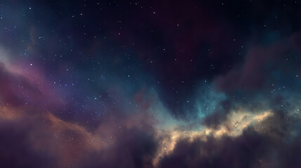 Obraz premium A vivid cosmic scene showing a colorful nebula with bright stars scattered across a dark, expansive space background