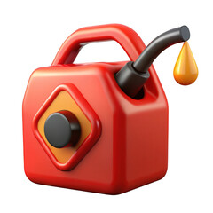 Red plastic gas can with fuel dripping from spout rendering energy and transportation concepts transparent background