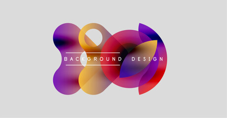 Abstract colorful shapes overlap, creating dynamic visual effect. Background features gradients, modern design elements.