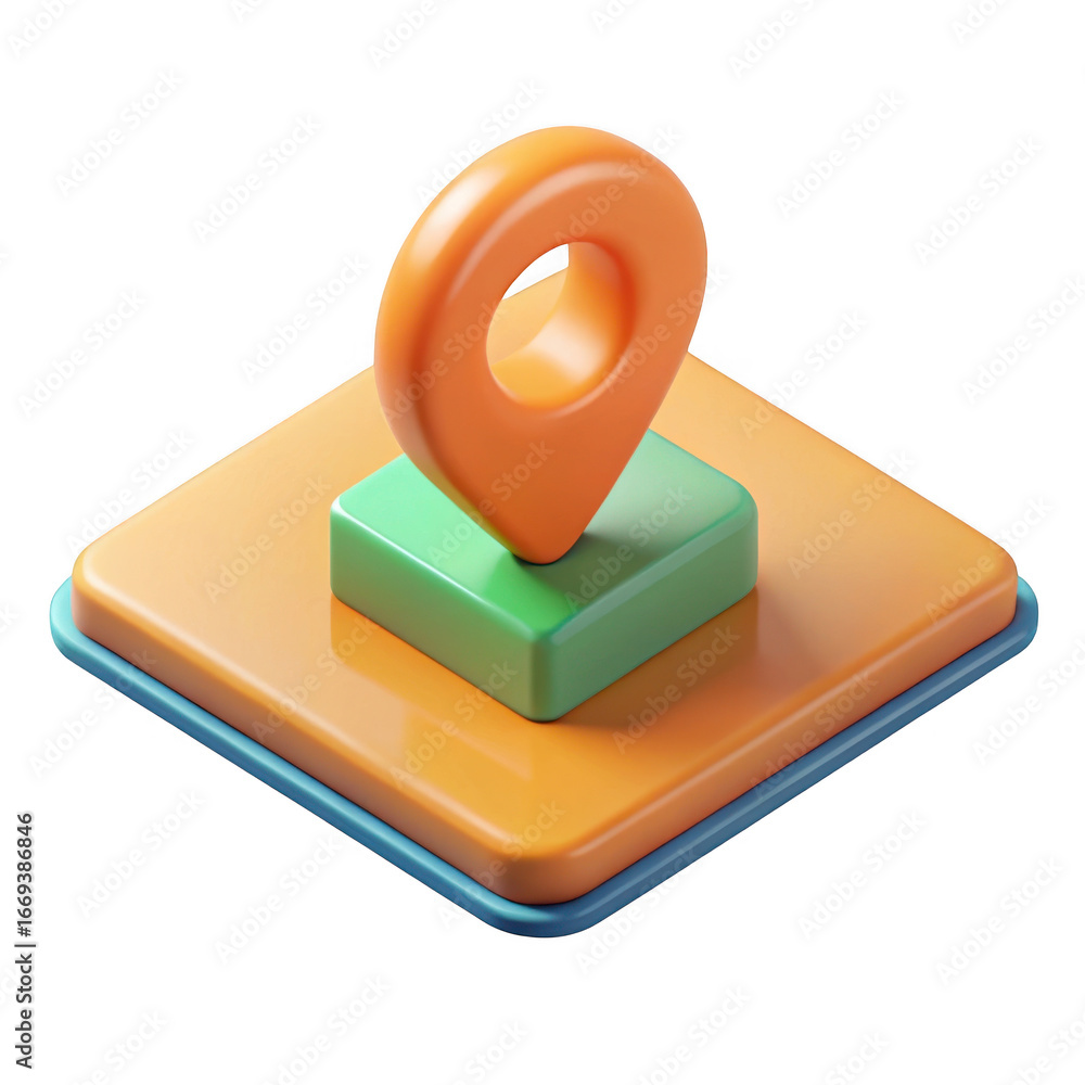 Aufkleber 3d isometric location pin marker on textured map platform transparent background