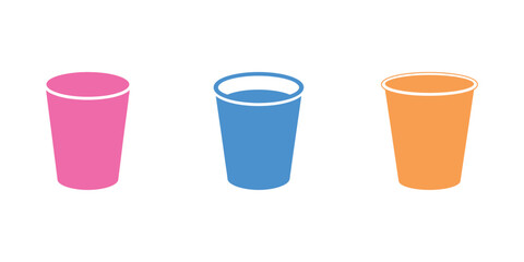 Colorful cups icon set on white background in pink, blue, and orange