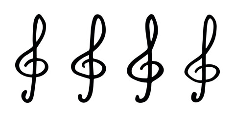 Fototapeta premium Set of treble clef doodle. Hand drawn musical symbol. Single element for print, web, design, decor, logo