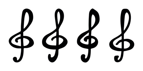 Set of treble clef doodle. Hand drawn musical symbol. Single element for print, web, design, decor, logo