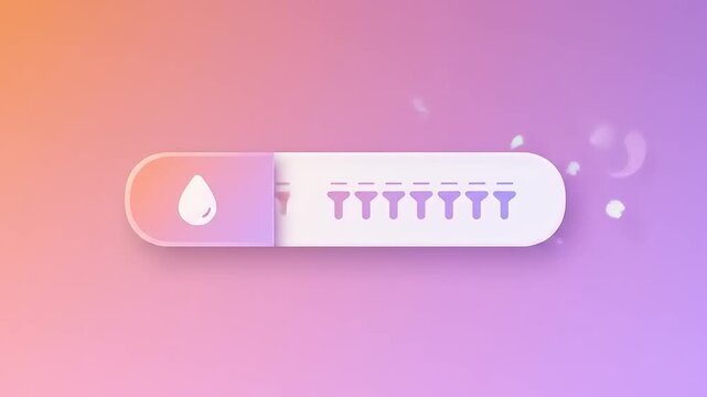 Colorful gradient loading bar with water droplet icon, symbolizing progress and fluidity in digital design