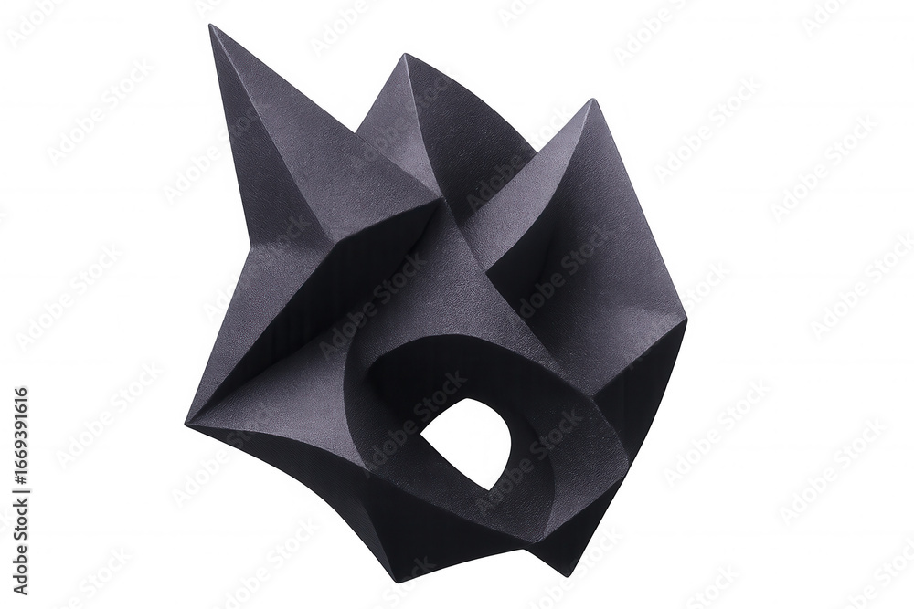 Aufkleber black geometric shape spinning, revealing sharp angles and fluid curves against translucent backdrop