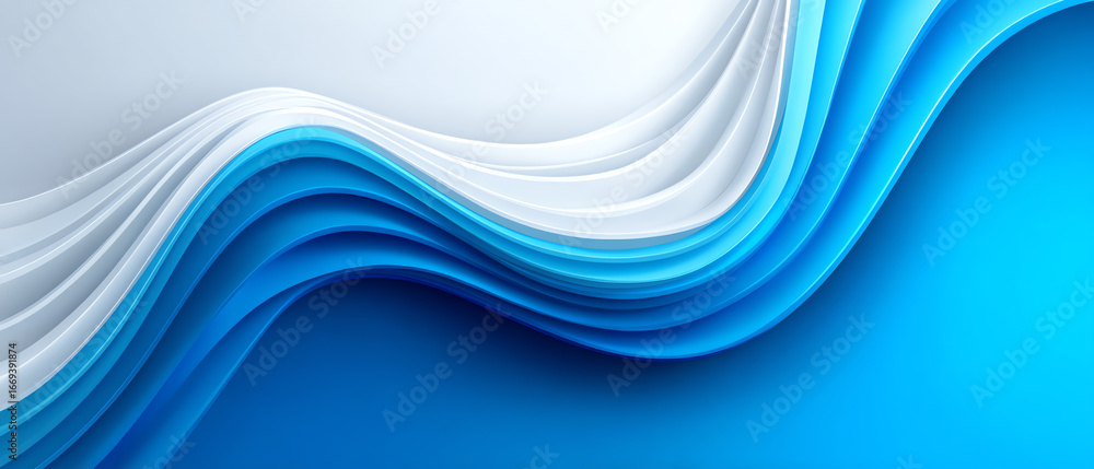 Poster abstract layered waves in shades of white and blue create a smooth, flowing design with a modern and