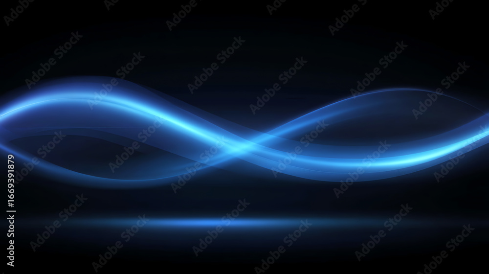 Poster glowing blue light waves intertwine against a dark background, creating a smooth, flowing infinity s