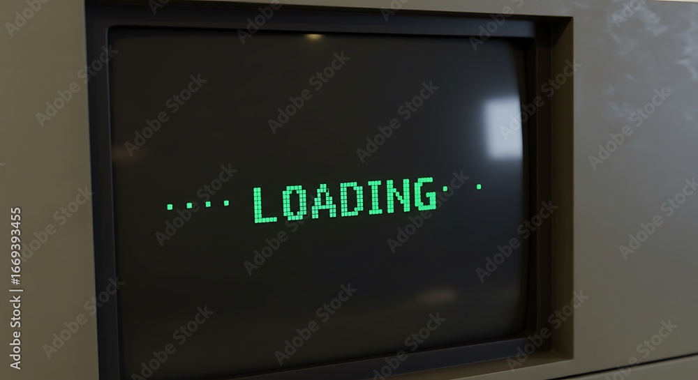 Fototapete vintage computer monitor displaying a loading screen with green text, evoking a sense of retro techn