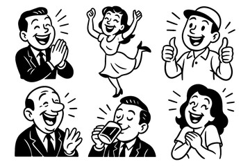 Retro cartoon people laughing and smiling in vintage comic style, Transparent Background
