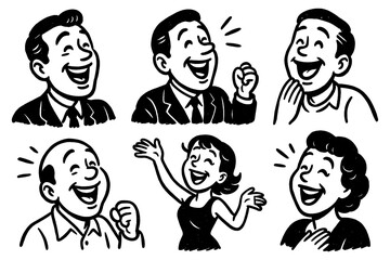 Retro cartoon people laughing and smiling in vintage comic style, Transparent Background