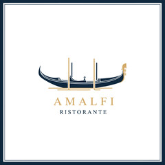 Elegant logo for Amalfi Ristorante featuring a gondola and the restaurant's name. © Sultan Desain