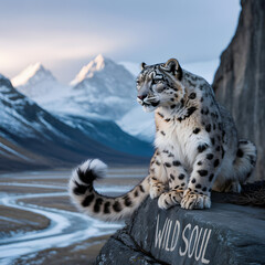 Fototapeta premium Snow Leopard Portrait Majestic Mountains Animal Spirit Feline Nature