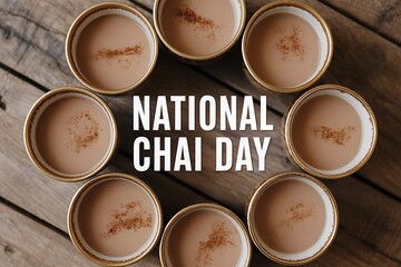 Celebrate National Chai Day with comforting cups of warm spiced tea artfully arranged on wood