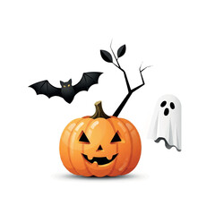Fototapeta premium Halloween Pumpkin with Bat and Ghost Decoration.