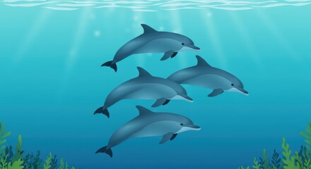 Playful Dolphins Swimming in Clear Ocean Waters