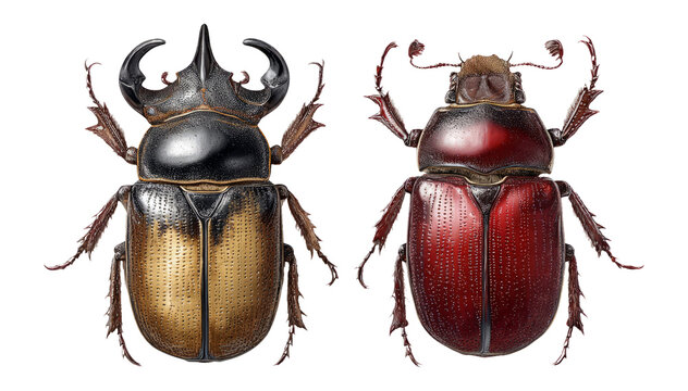 Detailed Close-Up of Isolated Beetles on Transparent Background