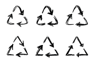 Set of hand drawn recycle arrow icon Recycling resources symbol Reuse of materials, zero waste, green environment, saving the planet