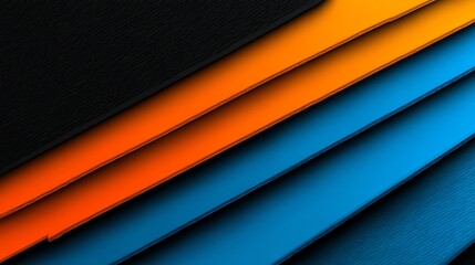 Fototapeta premium A dynamic abstract composition features layered planes of vibrant color, transitioning from deep black to warm orange and cool blue, creating a sense of depth and modern visual energy.