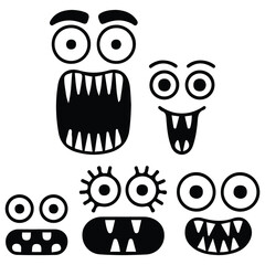 Horizontal banner template for Halloween scary funny faces vector illustration