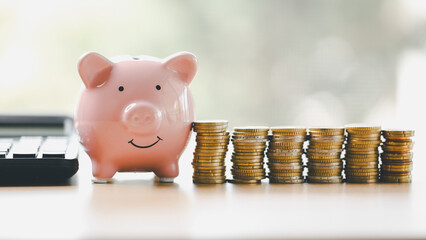 Money box filled with coins, saving cash, banking wisely, making sound investments can build...
