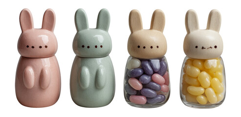 Obraz premium Cute Bunny Figurines for Decorative Set on Transparent Background