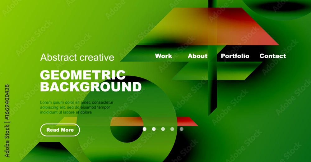 Poster bright green abstract design. geometric shapes overlap, creating dynamic visual effect. text element