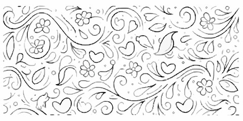 Delicate Floral and Swirls Line Art Design drawing sketch