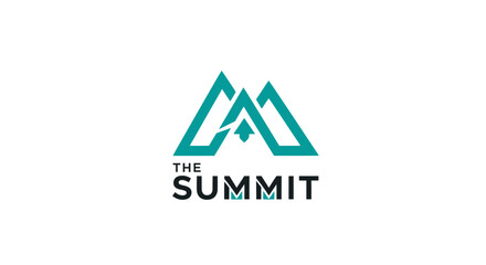 Fototapeta premium the summit modern mountain logo design, abstract peaks, teal green, corporate branding, minimalist style