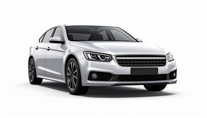Modern White Sedan Car Isolated on White Background