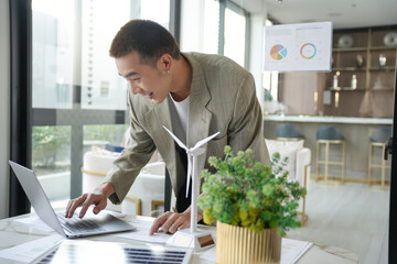 Solar panels green energy Business man working  green eco friendly office business creative idea...