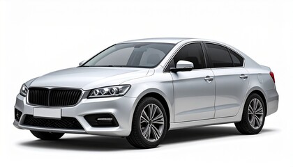 Modern White Sedan Car Isolated on White Background