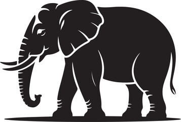 Silhouette of an elephant walking, showcasing its large ears and trunk in profile view.